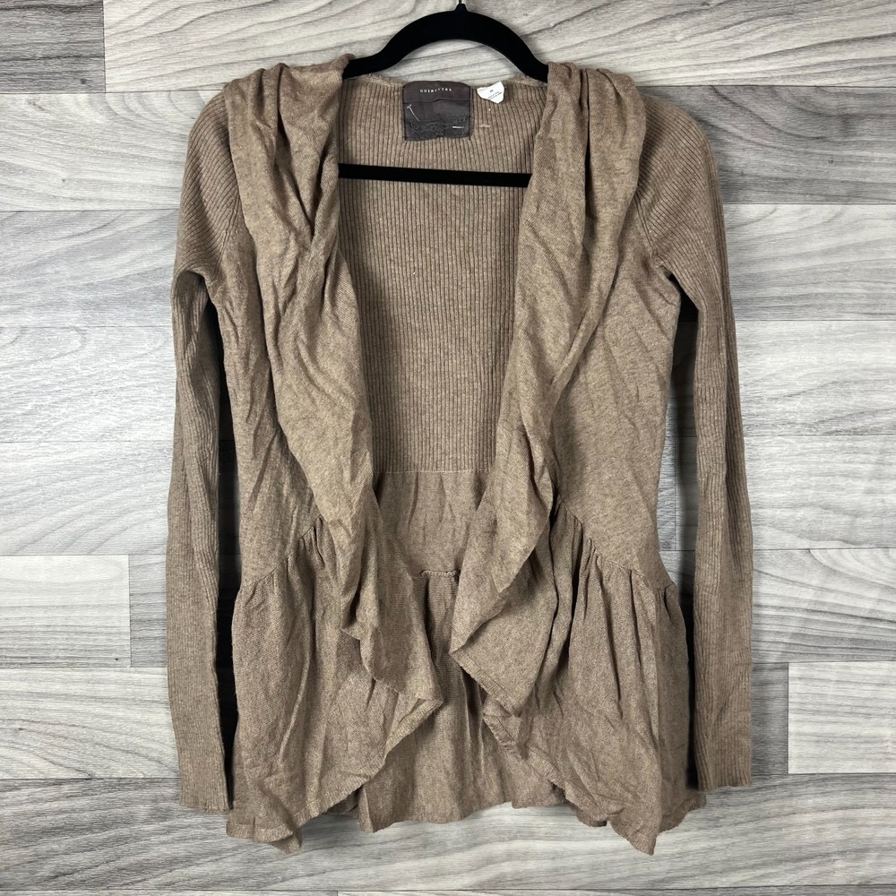 Guinevere Anthropologie Cardigan Womens M Brown Cashmere Blend Ruffle Open Front